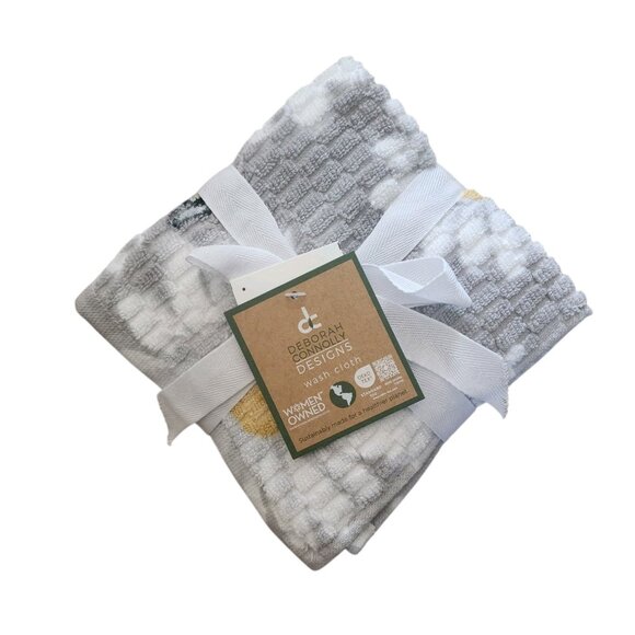 Deborah Connolly Set of 4 Daisy Bumble Bee Wash Cloth Towels Gray NWT - Picture 1 of 2